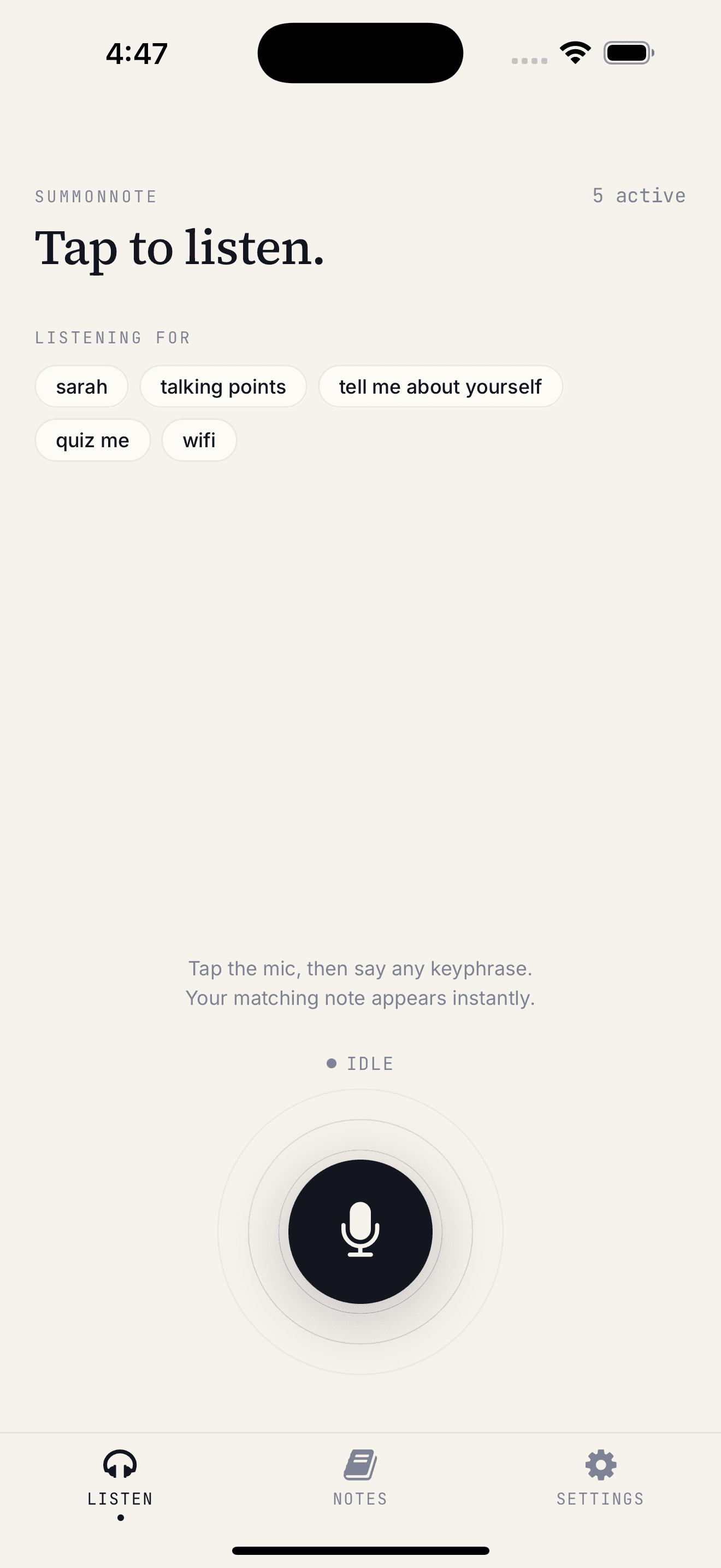 SummonNote in active listening mode
